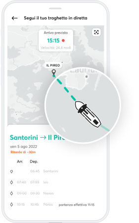 Schermata che mostra la funzionalità per tracciare le navi dell'App di Ferryhopper