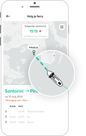 Een smartphone-scherm met de ferrytracking-functie van de Ferryhopper-app