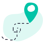 Dotted line leading to a green location pin