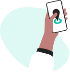 Hand holding a mobile phone with the Ferryhopper logo displayed as the background image