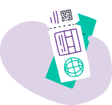 E-ticket with QR code and a globe