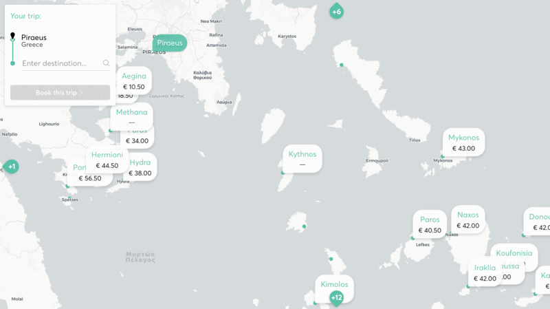 Επιλογή λιμανιού αναχώρησης και προορισμού στον Χάρτη δρομολογίων του Ferryhopper