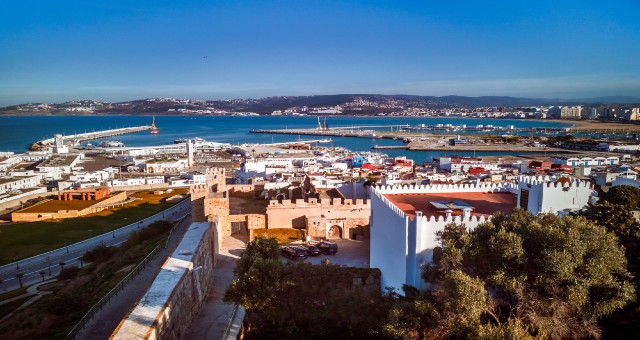 The port of Tangier from the old Medina in Morocco