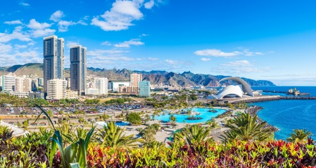 Tall buildings near the sea in Santa Cruz de Tenerife, Canary Islands, Spain
