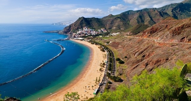 Las Teresitas beach in Tenerife seen from above, Canary Islands, Spain