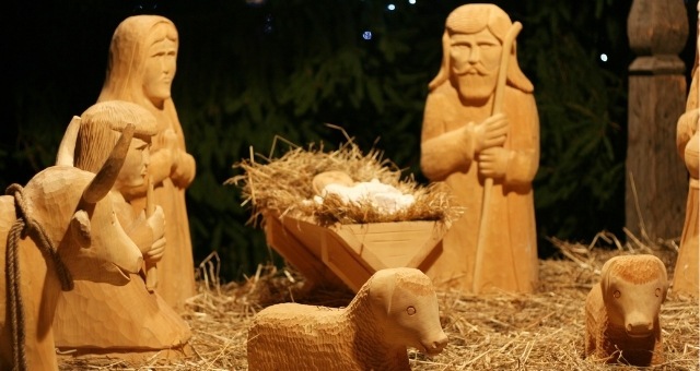 The nativity scene with wooden figures in Lanzarote, Spain