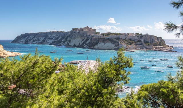 Boats at sea around San Nicola island in the Tremiti archipelago