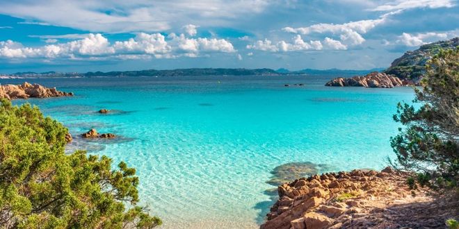 Turquoise sea near a small cove in the archipelago of La Maddalena, Sardinia