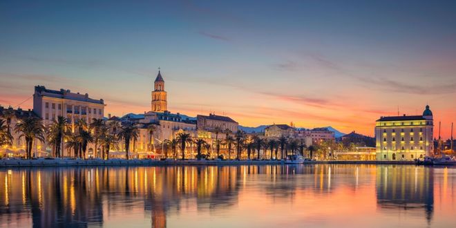 Sunrise view of Old Town in Split, Croatia