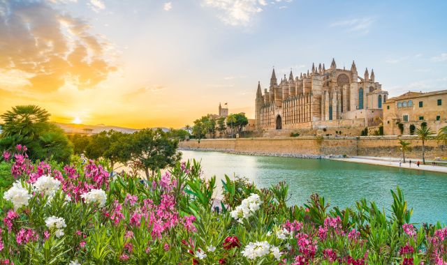 Sunset view of La Seu in Mallorca, Balearic Islands, Spain