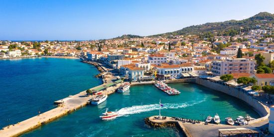 The town and port of Spetses island, Saronic Gulf, Greece